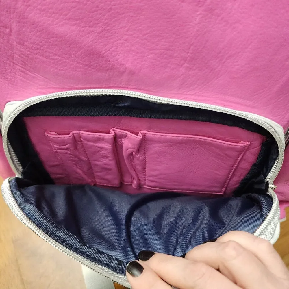 Danbar Scool Daze Pink Blue Backpack‎ Faux Leather Feel.